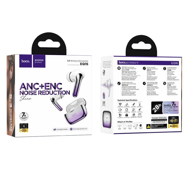 hoco EQ16 True Wireless ANC+ENC Dual Noise Reduction Bluetooth Earphone(Purple)