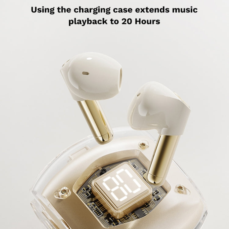 ROCK RAU0766 Bubble Transparent TWS Wireless Bluetooth Earphone with Lanyard(Beige)