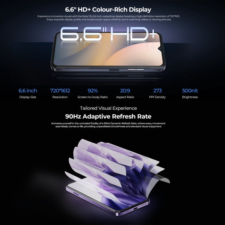 [HK Warehouse] HOTWAV Note 13, 4GB+128GB, Side Fingerprint Identification, 6.6 inch Android 13 T606 Octa Core up to 1.6GHz, Network: 4G, OTG(Blue)