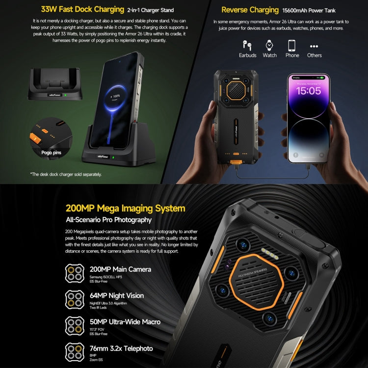 [HK Warehouse] Ulefone Armor 26 Ultra Rugged Phone, 12GB+512GB, 6.78 inch Android 13 MediaTek Dimensity 8020 Octa Core, Network: 5G, NFC(Black)