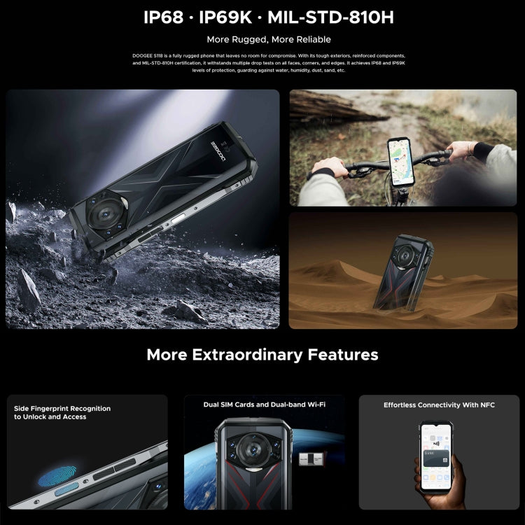 [HK Warehouse] DOOGEE S118 Rugged Phone, 8GB+512GB, 6.58 inch Android 14 MediaTek Helio G99 Octa Core, Network: 4G, OTG, NFC(Black Red)