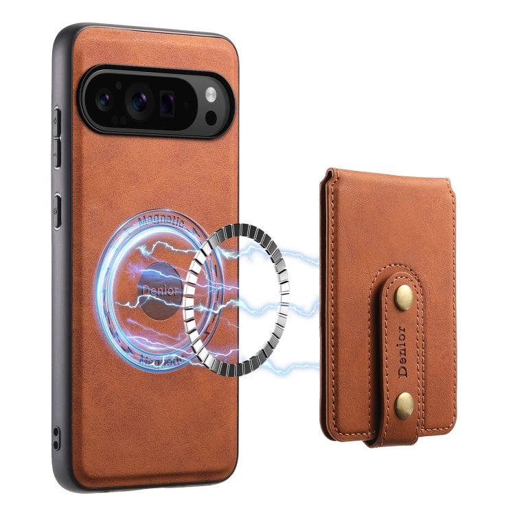 For Google Pixel 9 Pro Denior D14 NK Retro Pattern MagSafe Magnetic Card Holder Leather Phone Case(Brown)