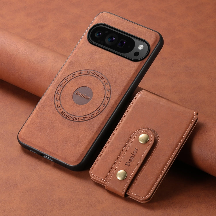 For Google Pixel 9 Pro Denior D14 NK Retro Pattern MagSafe Magnetic Card Holder Leather Phone Case(Brown)