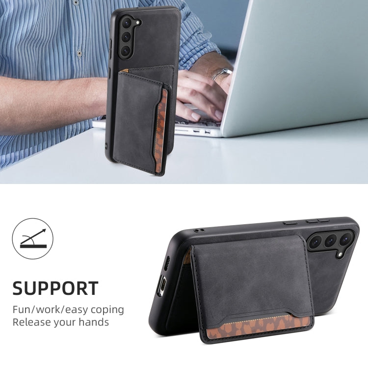 For Samsung Galaxy S23 5G Denior D13 Retro Texture Leather MagSafe Card Bag Phone Case(Black)