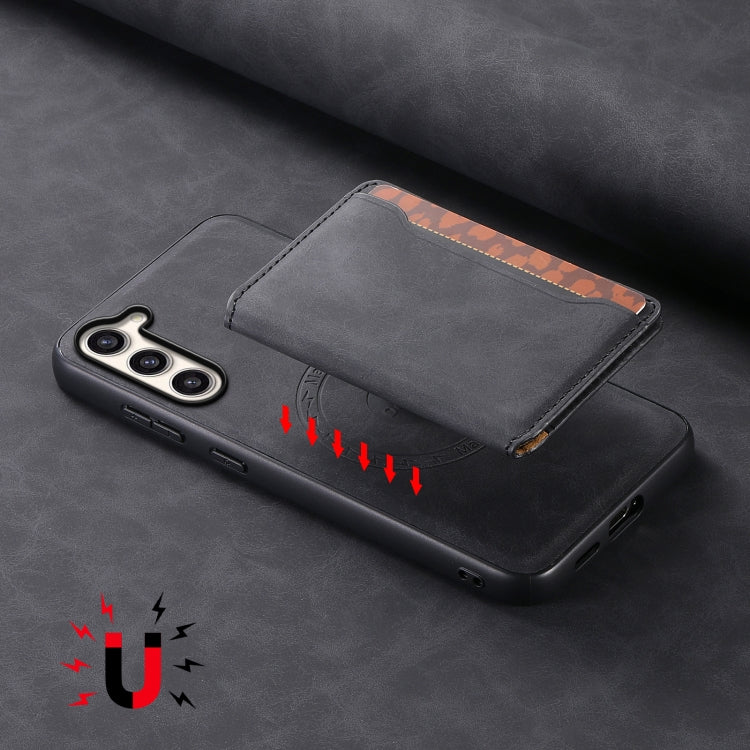 For Samsung Galaxy S23+ 5G Denior D13 Retro Texture Leather MagSafe Card Bag Phone Case(Black)