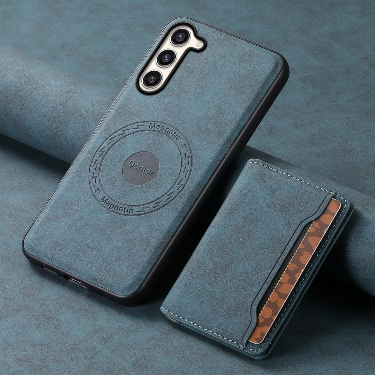 For Samsung Galaxy S23+ 5G Denior D13 Retro Texture Leather MagSafe Card Bag Phone Case(Blue)