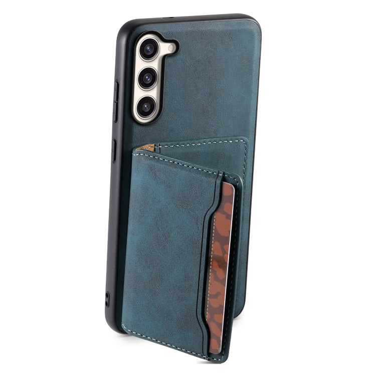 For Samsung Galaxy S23+ 5G Denior D13 Retro Texture Leather MagSafe Card Bag Phone Case(Blue)