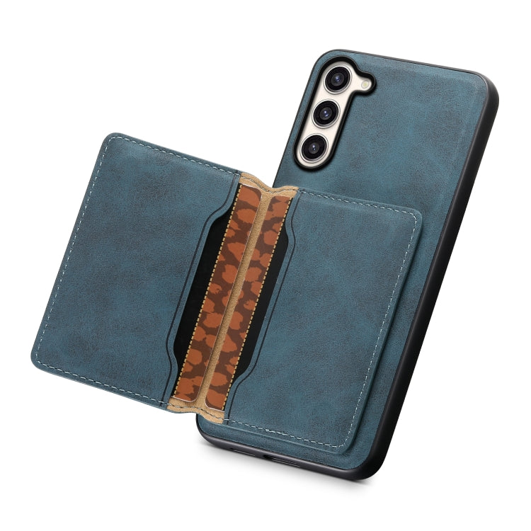 For Samsung Galaxy S23+ 5G Denior D13 Retro Texture Leather MagSafe Card Bag Phone Case(Blue)