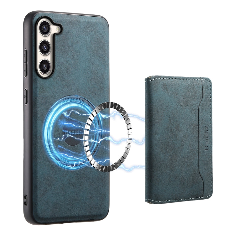 For Samsung Galaxy S23+ 5G Denior D13 Retro Texture Leather MagSafe Card Bag Phone Case(Blue)
