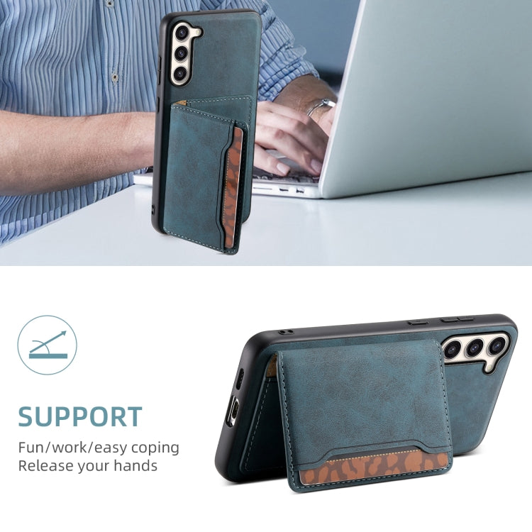 For Samsung Galaxy S23+ 5G Denior D13 Retro Texture Leather MagSafe Card Bag Phone Case(Blue)