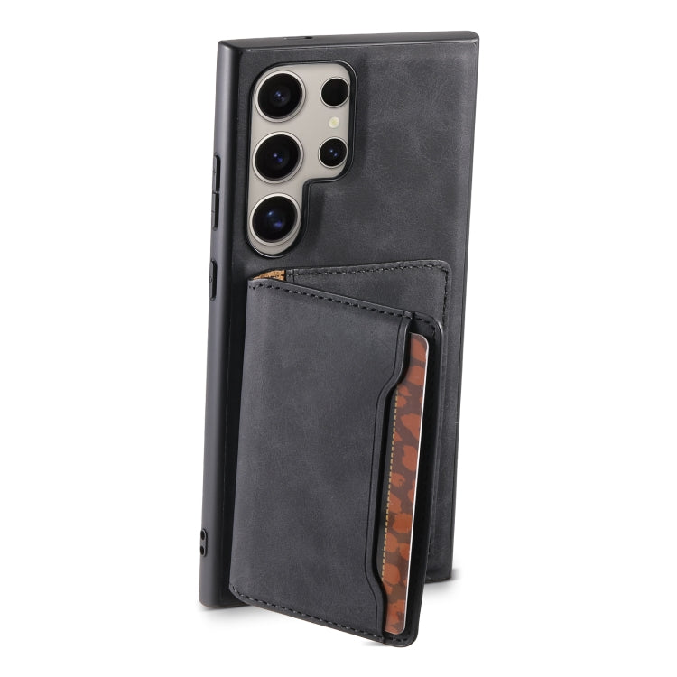 For Samsung Galaxy S23 Ultra 5G Denior D13 Retro Texture Leather MagSafe Card Bag Phone Case(Black)