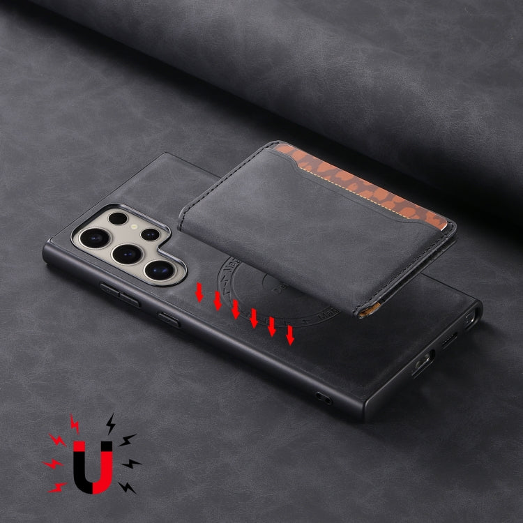 For Samsung Galaxy S23 Ultra 5G Denior D13 Retro Texture Leather MagSafe Card Bag Phone Case(Black)