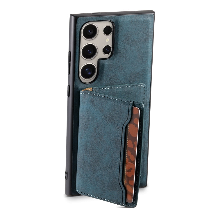 For Samsung Galaxy S23 Ultra 5G Denior D13 Retro Texture Leather MagSafe Card Bag Phone Case(Blue)