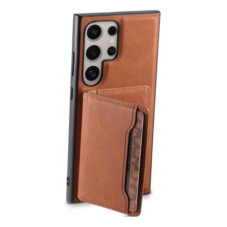 For Samsung Galaxy S23 Ultra 5G Denior D13 Retro Texture Leather MagSafe Card Bag Phone Case(Brown)
