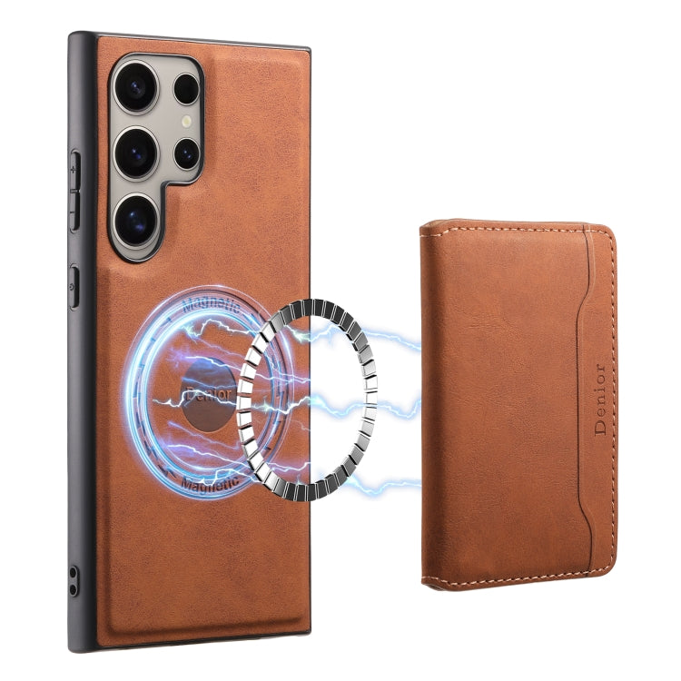 For Samsung Galaxy S23 Ultra 5G Denior D13 Retro Texture Leather MagSafe Card Bag Phone Case(Brown)