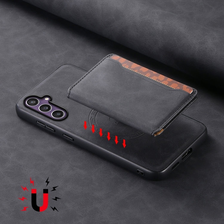 For Samsung Galaxy S23 FE 5G Denior D13 Retro Texture Leather MagSafe Card Bag Phone Case(Black)