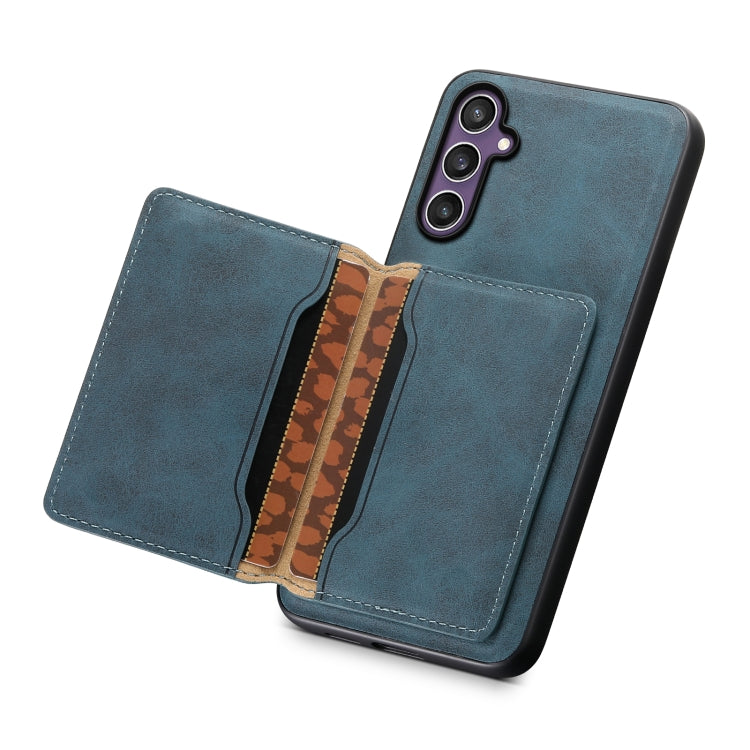 For Samsung Galaxy S23 FE 5G Denior D13 Retro Texture Leather MagSafe Card Bag Phone Case(Blue)