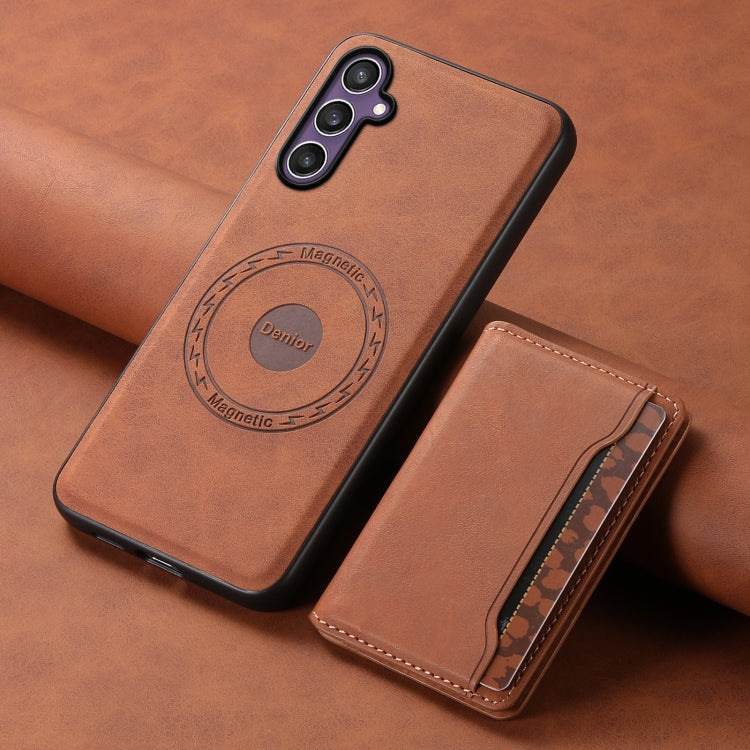 For Samsung Galaxy S23 FE 5G Denior D13 Retro Texture Leather MagSafe Card Bag Phone Case(Brown)