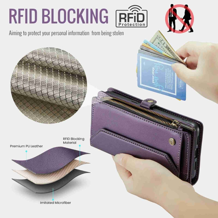 For Google Pixel 7a CaseMe C36 Card Slots Zipper Wallet RFID Anti-theft Leather Phone Case(Purple)