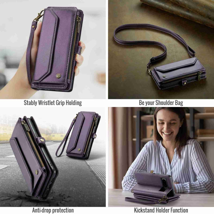 For Google Pixel 8 CaseMe C36 Card Slots Zipper Wallet RFID Anti-theft Leather Phone Case(Purple)