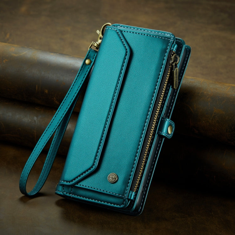 For Google Pixel 8 CaseMe C36 Card Slots Zipper Wallet RFID Anti-theft Leather Phone Case(Blue-green)
