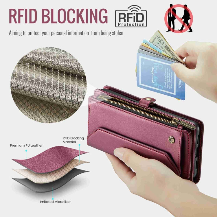 For Google Pixel 8 Pro CaseMe C36 Card Slots Zipper Wallet RFID Anti-theft Leather Phone Case(Wine Red)