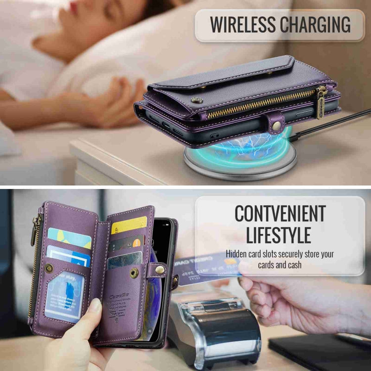 For iPhone XS / X CaseMe C36 Card Slots Zipper Wallet RFID Anti-theft Leather Phone Case(Purple)
