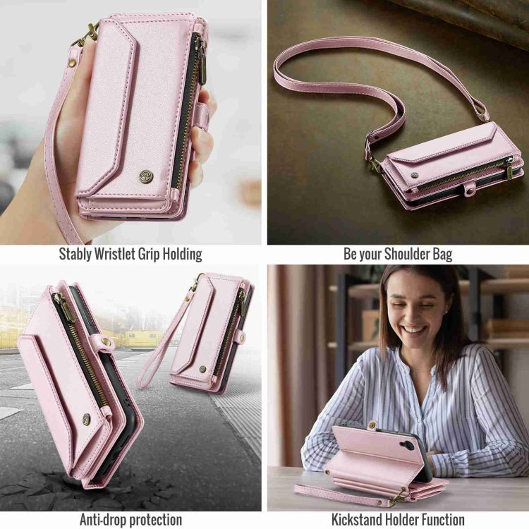 For iPhone XR CaseMe C36 Card Slots Zipper Wallet RFID Anti-theft Leather Phone Case(Pink)