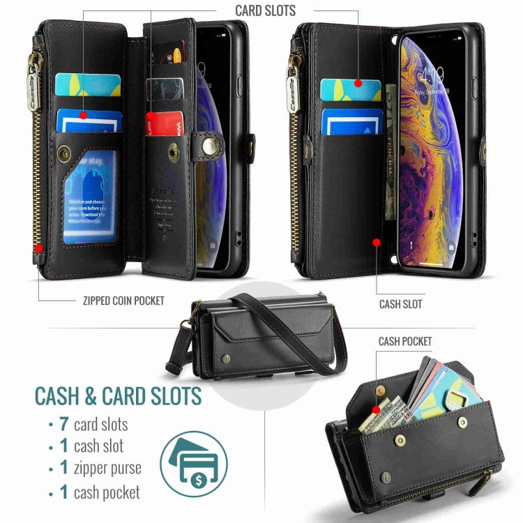 For iPhone XS Max CaseMe C36 Card Slots Zipper Wallet RFID Anti-theft Leather Phone Case(Black)