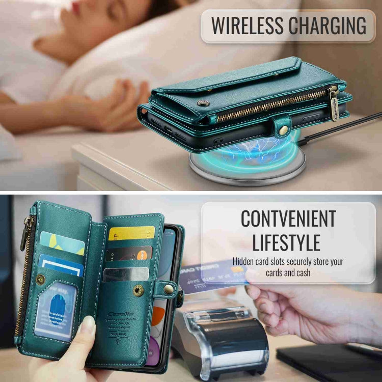 For iPhone 11 CaseMe C36 Card Slots Zipper Wallet RFID Anti-theft Leather Phone Case(Blue-green)