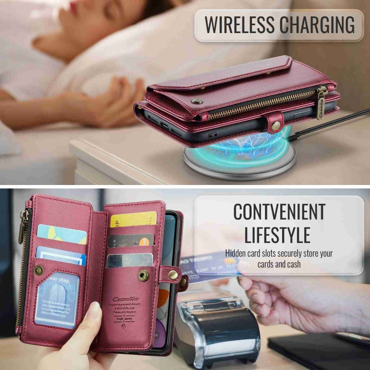 For iPhone 11 CaseMe C36 Card Slots Zipper Wallet RFID Anti-theft Leather Phone Case(Wine Red)