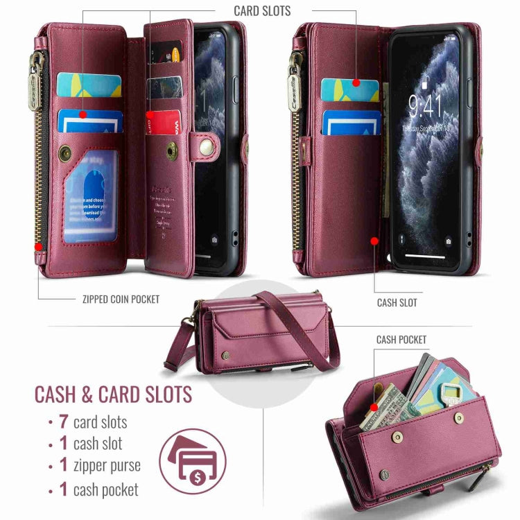 For iPhone 11 Pro CaseMe C36 Card Slots Zipper Wallet RFID Anti-theft Leather Phone Case(Wine Red)