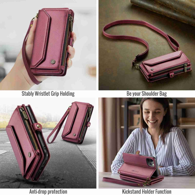 For iPhone 11 Pro CaseMe C36 Card Slots Zipper Wallet RFID Anti-theft Leather Phone Case(Wine Red)