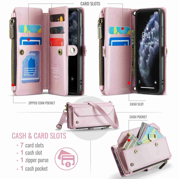 For iPhone 11 Pro CaseMe C36 Card Slots Zipper Wallet RFID Anti-theft Leather Phone Case(Pink)
