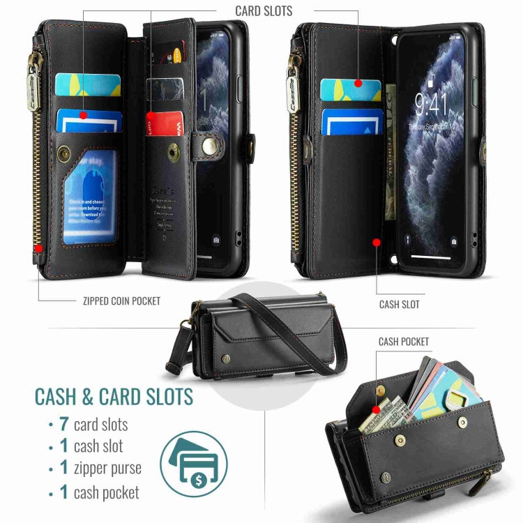 For iPhone 11 Pro Max CaseMe C36 Card Slots Zipper Wallet RFID Anti-theft Leather Phone Case(Black)