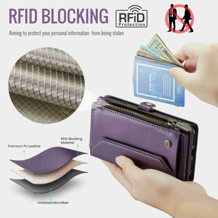 For iPhone 11 Pro Max CaseMe C36 Card Slots Zipper Wallet RFID Anti-theft Leather Phone Case(Purple)