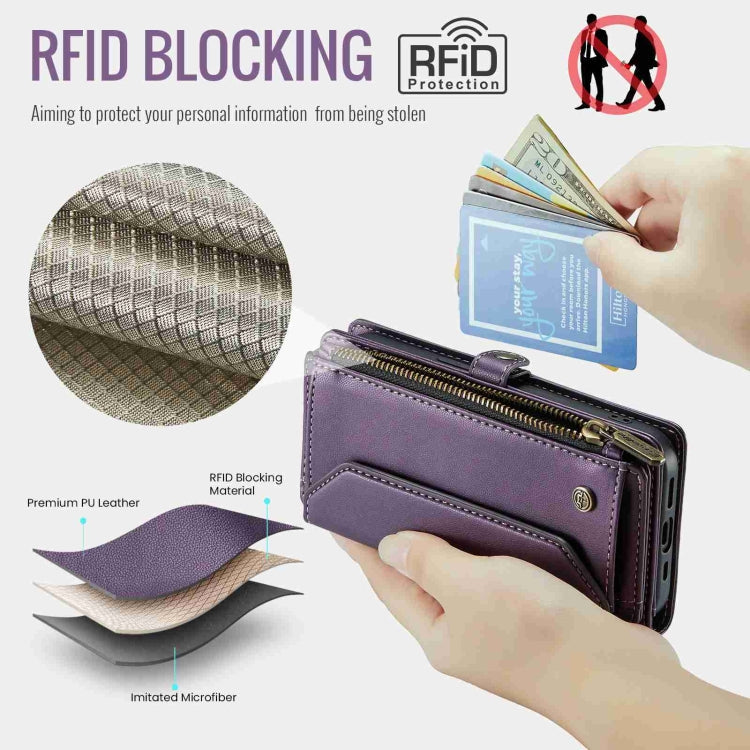 For iPhone 12 Pro CaseMe C36 Card Slots Zipper Wallet RFID Anti-theft Leather Phone Case(Purple)