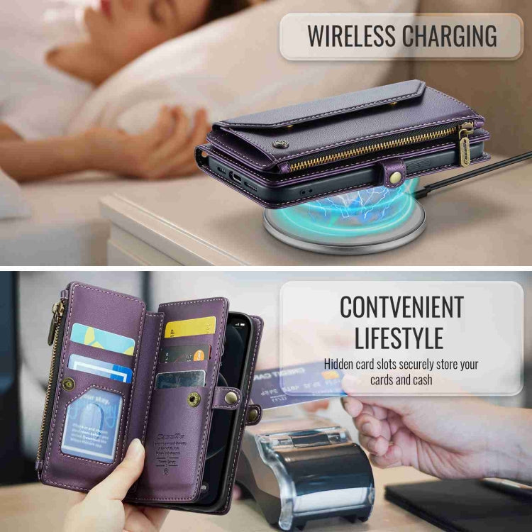 For iPhone 12 Pro Max CaseMe C36 Card Slots Zipper Wallet RFID Anti-theft Leather Phone Case(Purple)