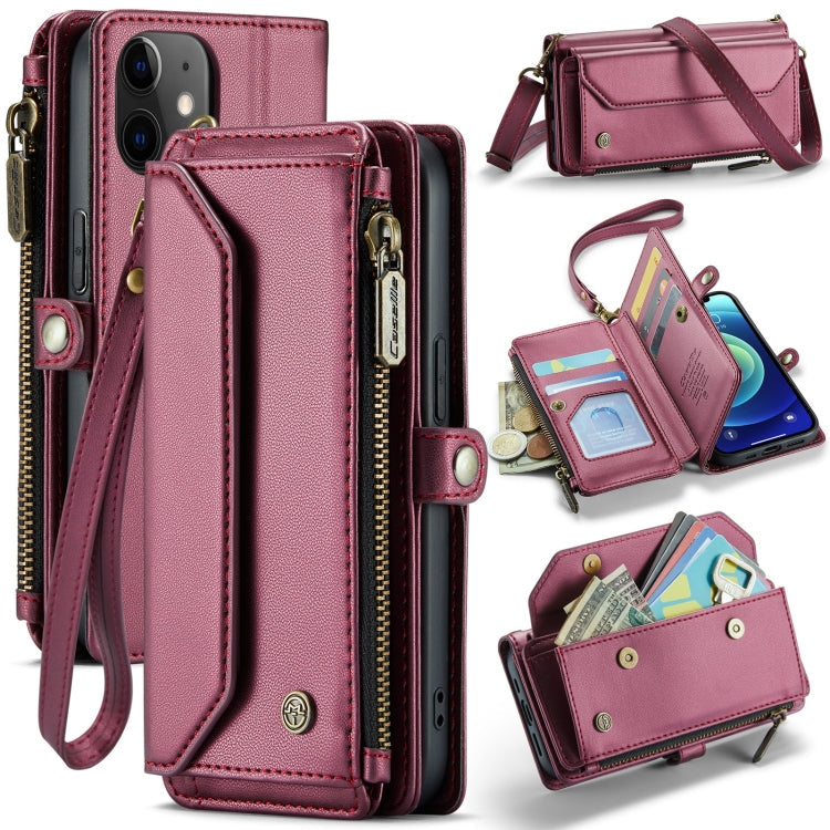 For iPhone 12 CaseMe C36 Card Slots Zipper Wallet RFID Anti-theft Leather Phone Case(Wine Red)