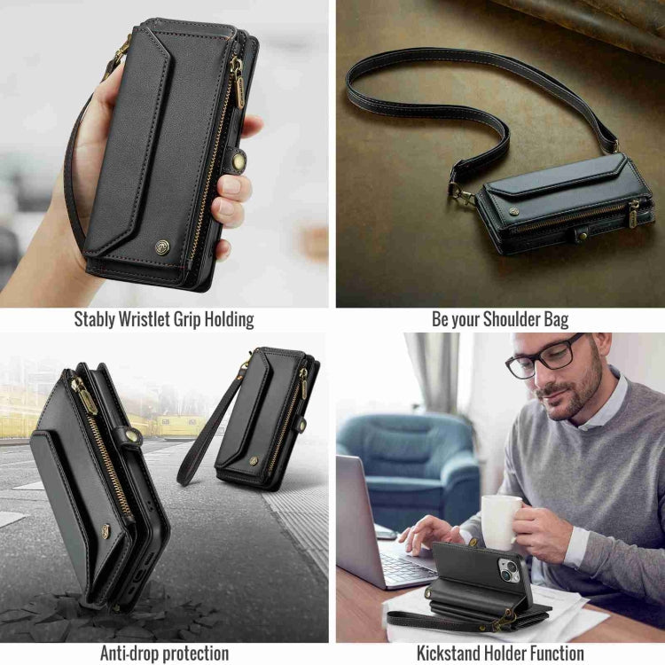 For iPhone 13 CaseMe C36 Card Slots Zipper Wallet RFID Anti-theft Leather Phone Case(Black)