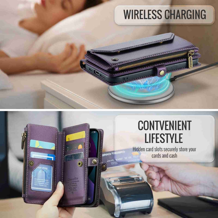 For iPhone 13 CaseMe C36 Card Slots Zipper Wallet RFID Anti-theft Leather Phone Case(Purple)