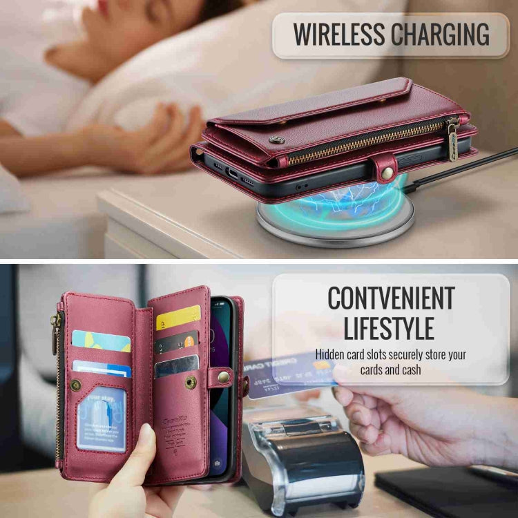 For iPhone 13 CaseMe C36 Card Slots Zipper Wallet RFID Anti-theft Leather Phone Case(Wine Red)
