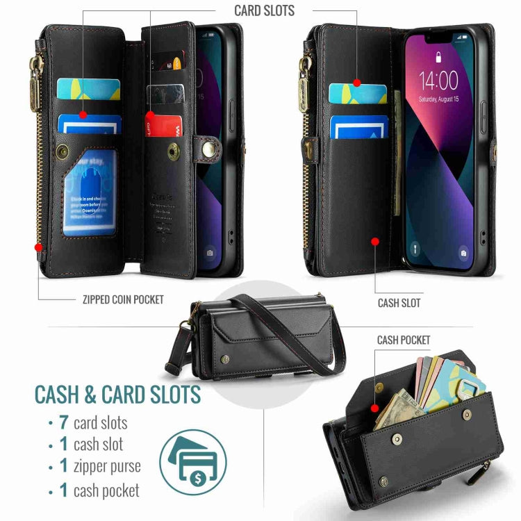 For iPhone 13 mini CaseMe C36 Card Slots Zipper Wallet RFID Anti-theft Leather Phone Case(Black)