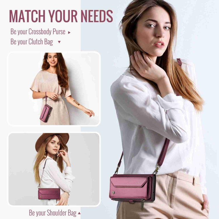 For iPhone 13 Pro CaseMe C36 Card Slots Zipper Wallet RFID Anti-theft Leather Phone Case(Wine Red)