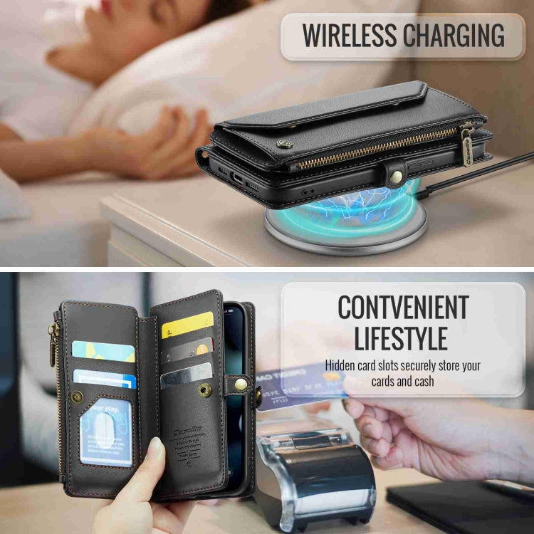 For iPhone 13 Pro Max CaseMe C36 Card Slots Zipper Wallet RFID Anti-theft Leather Phone Case(Black)
