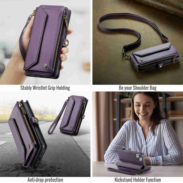 For iPhone 14 Plus CaseMe C36 Card Slots Zipper Wallet RFID Anti-theft Leather Phone Case(Purple)