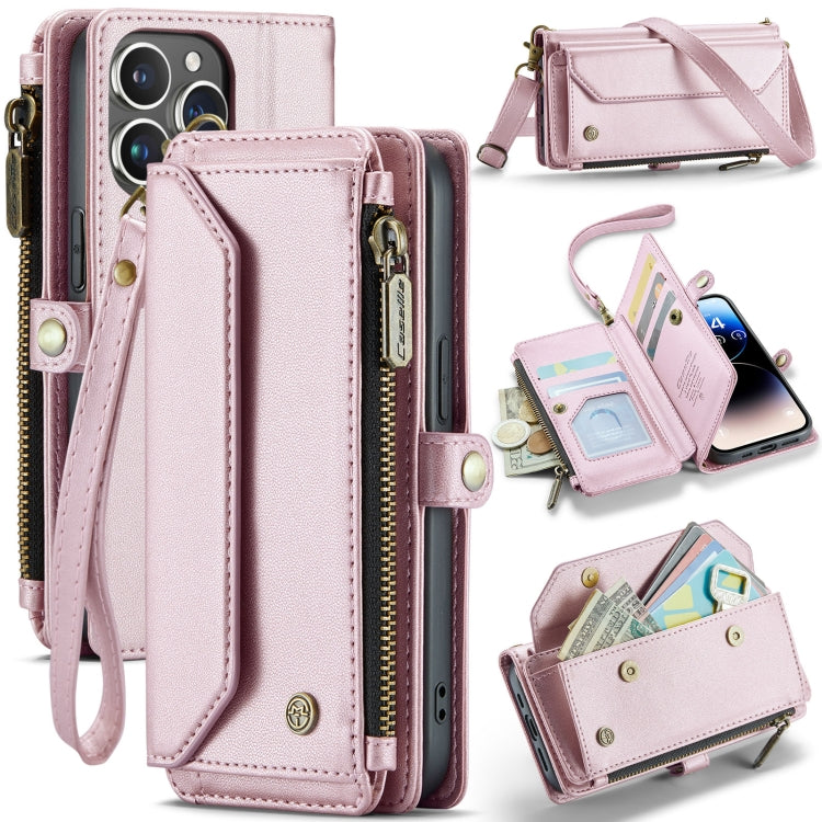 For iPhone 14 Pro CaseMe C36 Card Slots Zipper Wallet RFID Anti-theft Leather Phone Case(Pink)