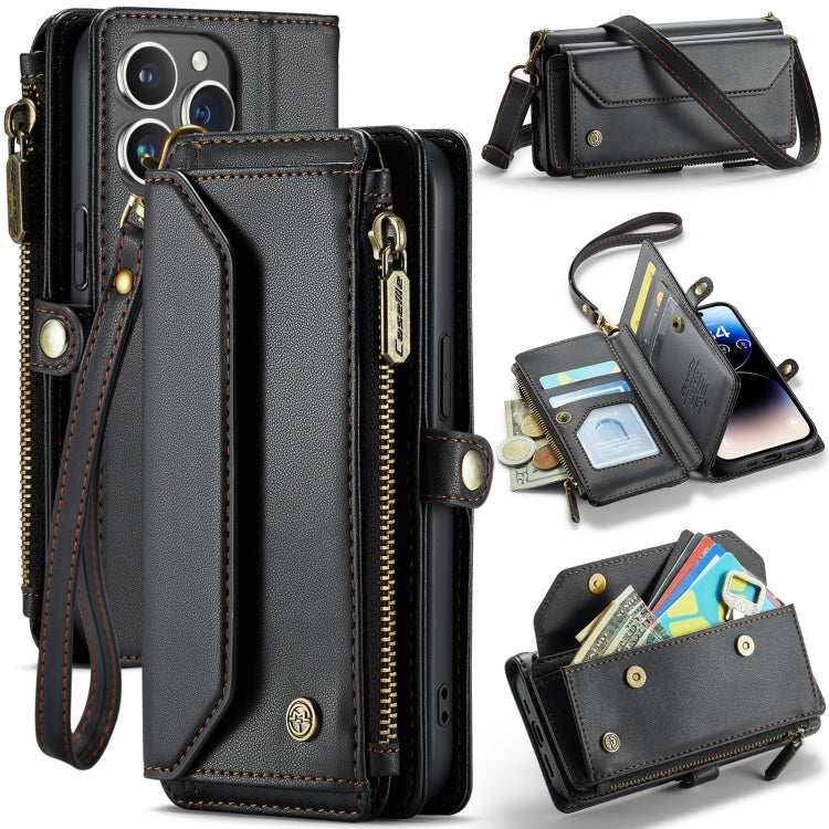 For iPhone 14 Pro Max CaseMe C36 Card Slots Zipper Wallet RFID Anti-theft Leather Phone Case(Black)