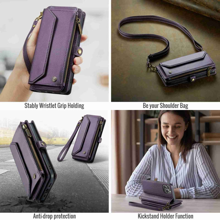 For iPhone 14 Pro Max CaseMe C36 Card Slots Zipper Wallet RFID Anti-theft Leather Phone Case(Purple)