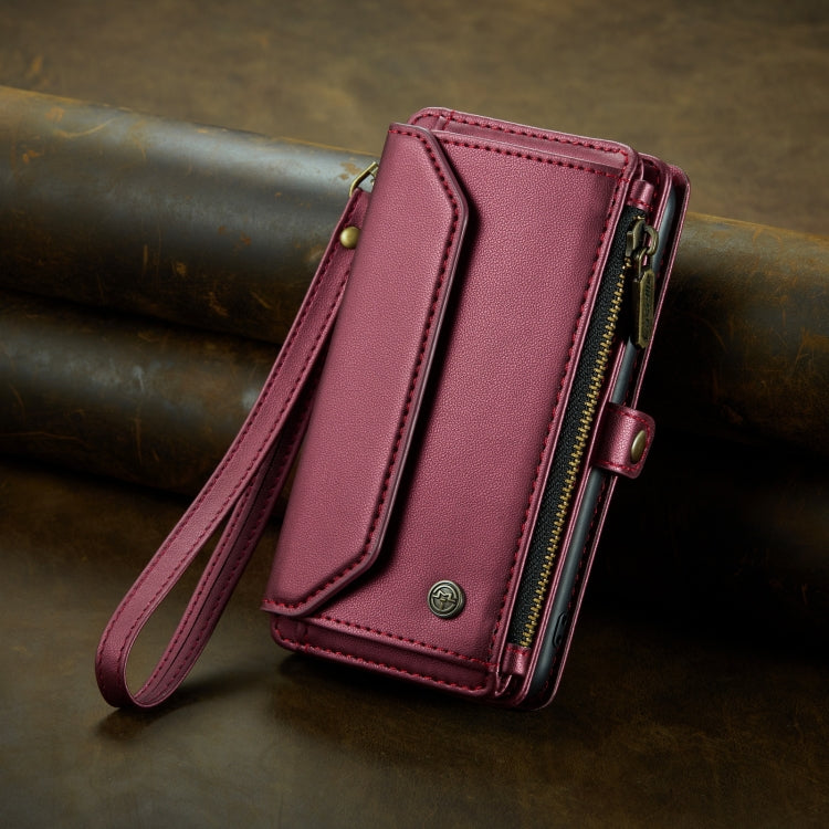 For iPhone 14 Pro Max CaseMe C36 Card Slots Zipper Wallet RFID Anti-theft Leather Phone Case(Wine Red)